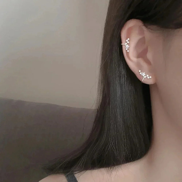 Sterling Silver Diamond Star Ear Cuffs No Pierce - Picture 5 of 7